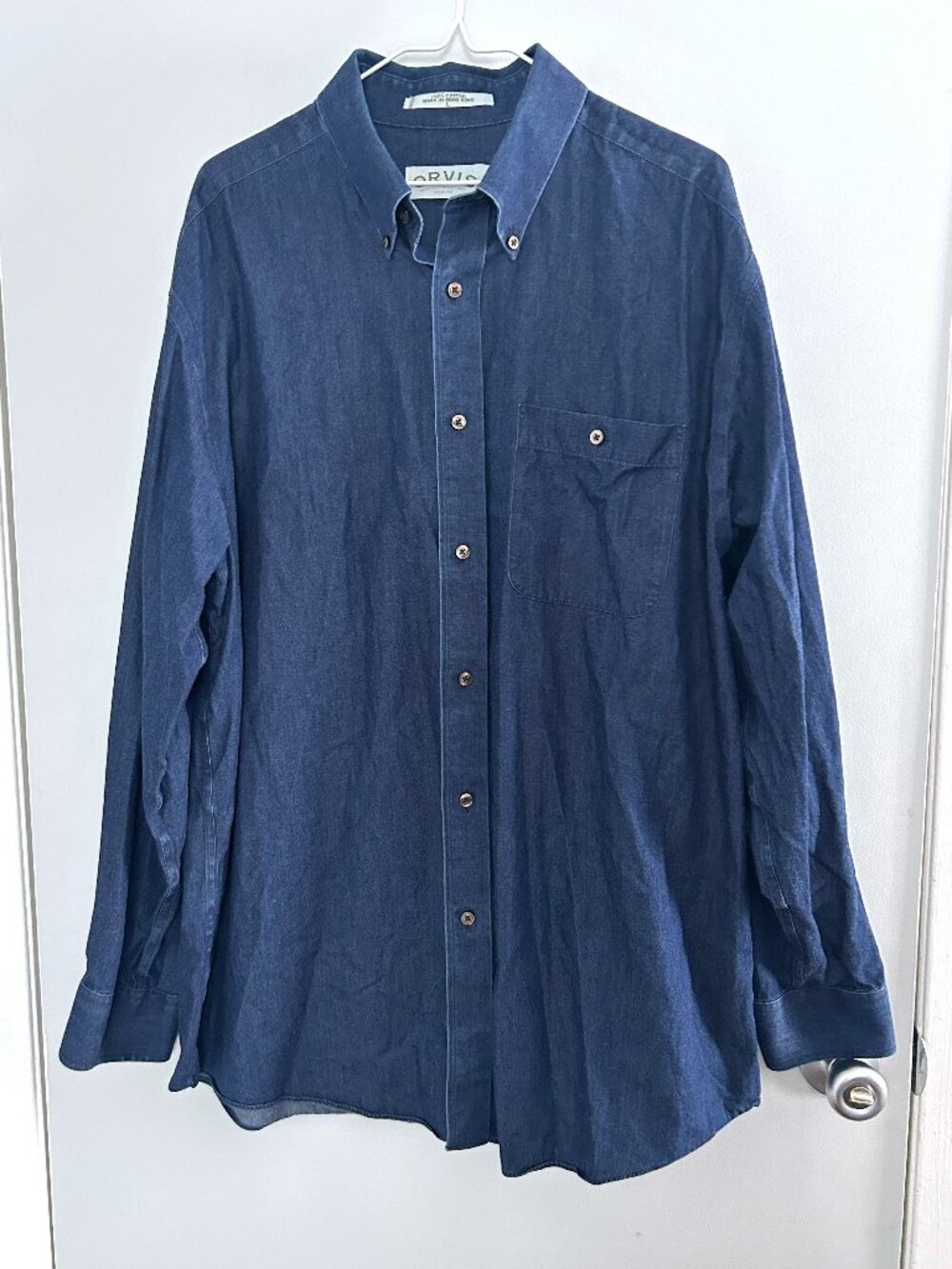Vintage Orvis Chambray Button Down Shirt Made in Hong Kong 100% Cotton L